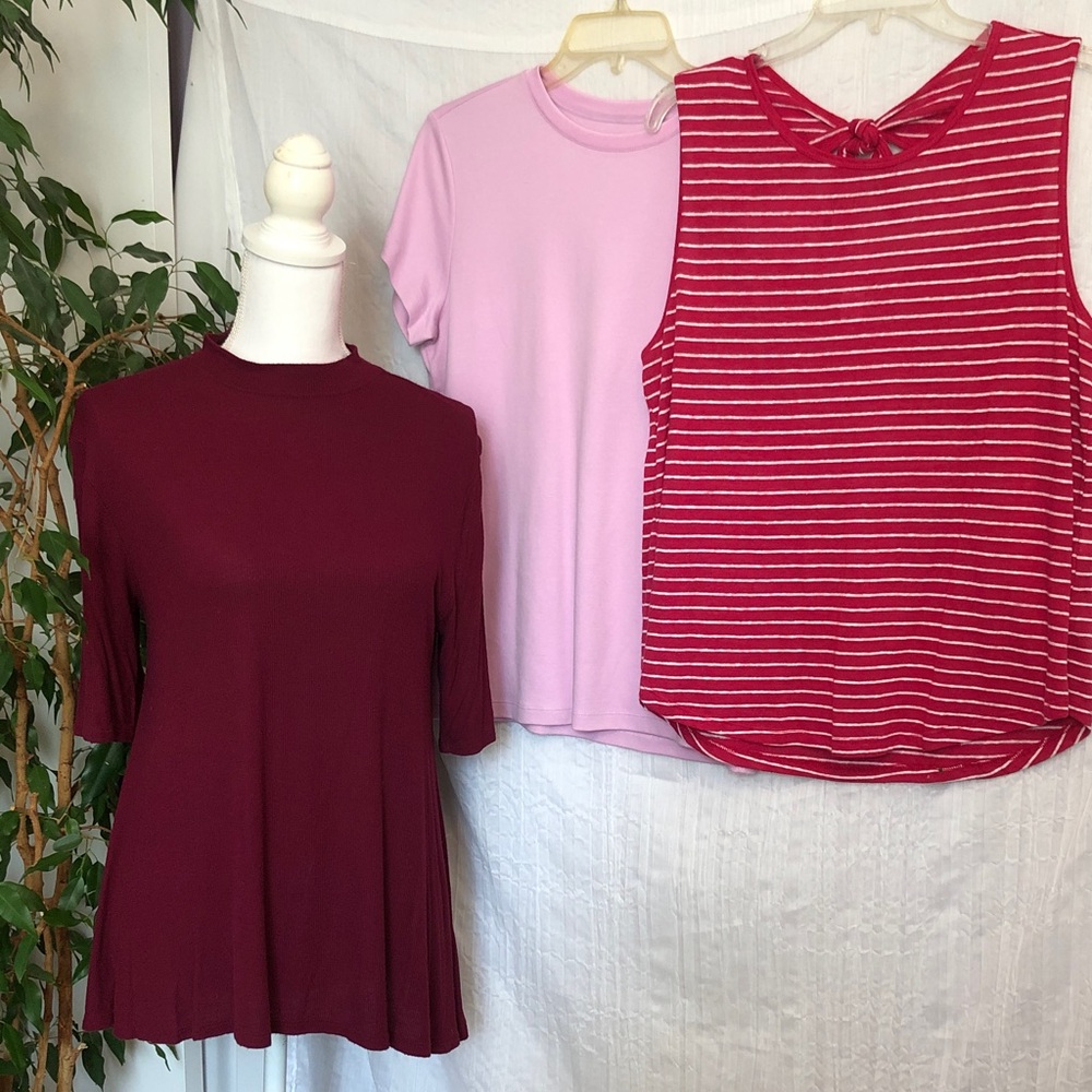 OLD NAVY ISAAC MIZRAHI & SO lot of 3 casual tops SZ M & L red white striped